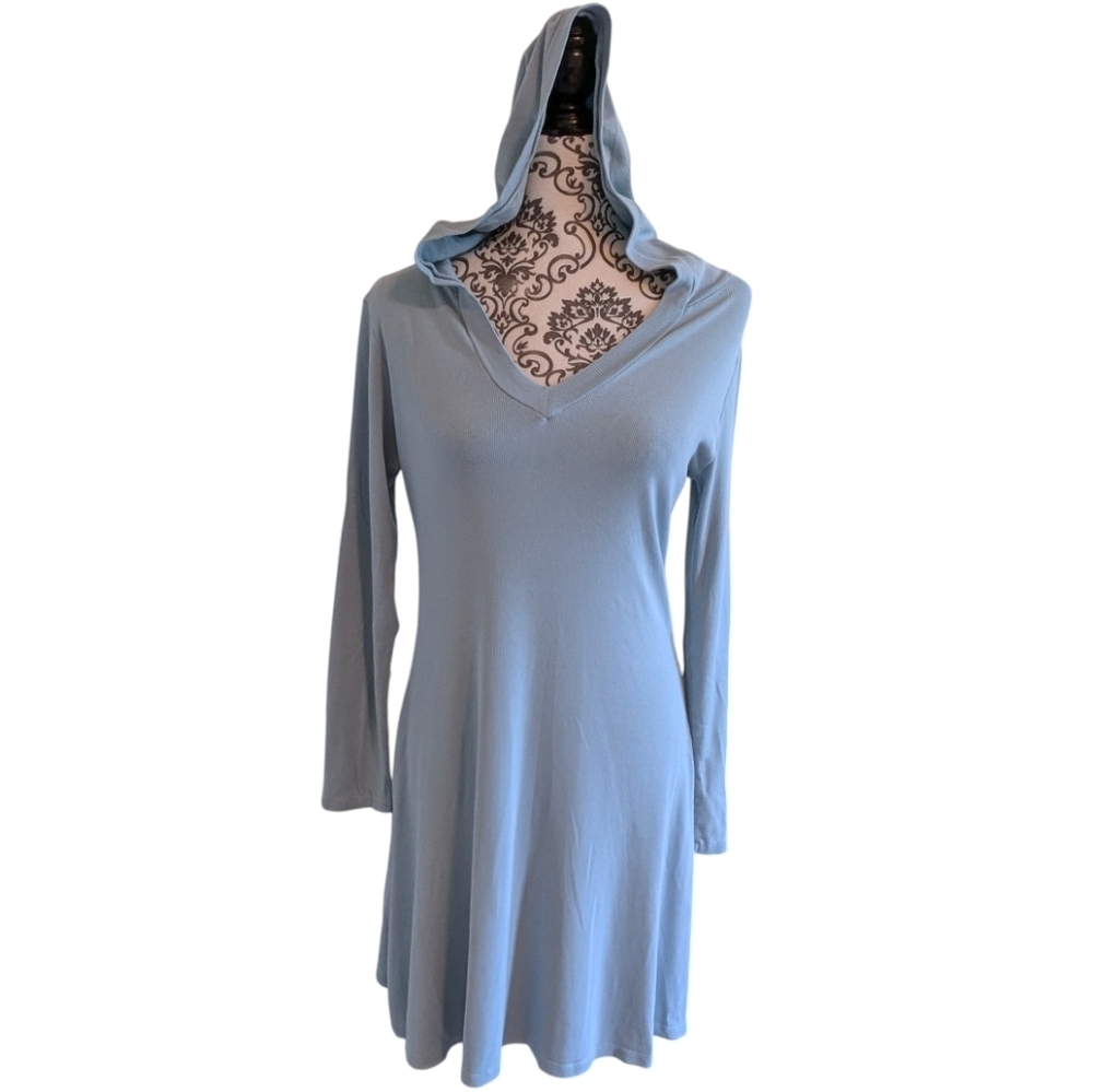 PJ Harlow Hooded Night Dress Women Large Blue Cotton Lounge Sleepwear - Picture 2 of 12